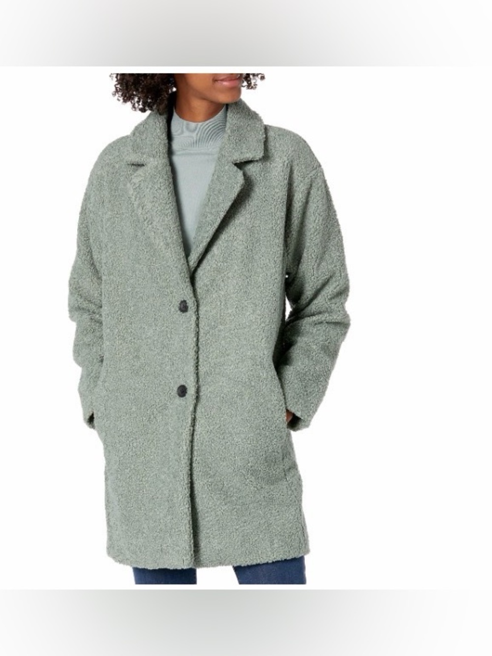 Amazon Essentials Sage Green Teddy Coat with Button Front | NWT